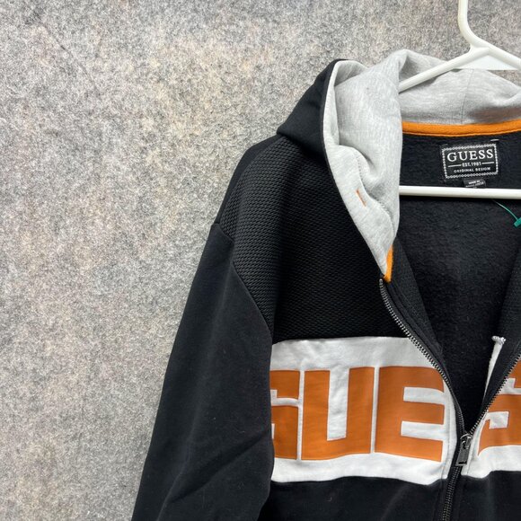 Guess Sweater Women 18 Black White Full Zip Hoodie Full Zip Jacket Spell out VTG - Picture 10 of 12